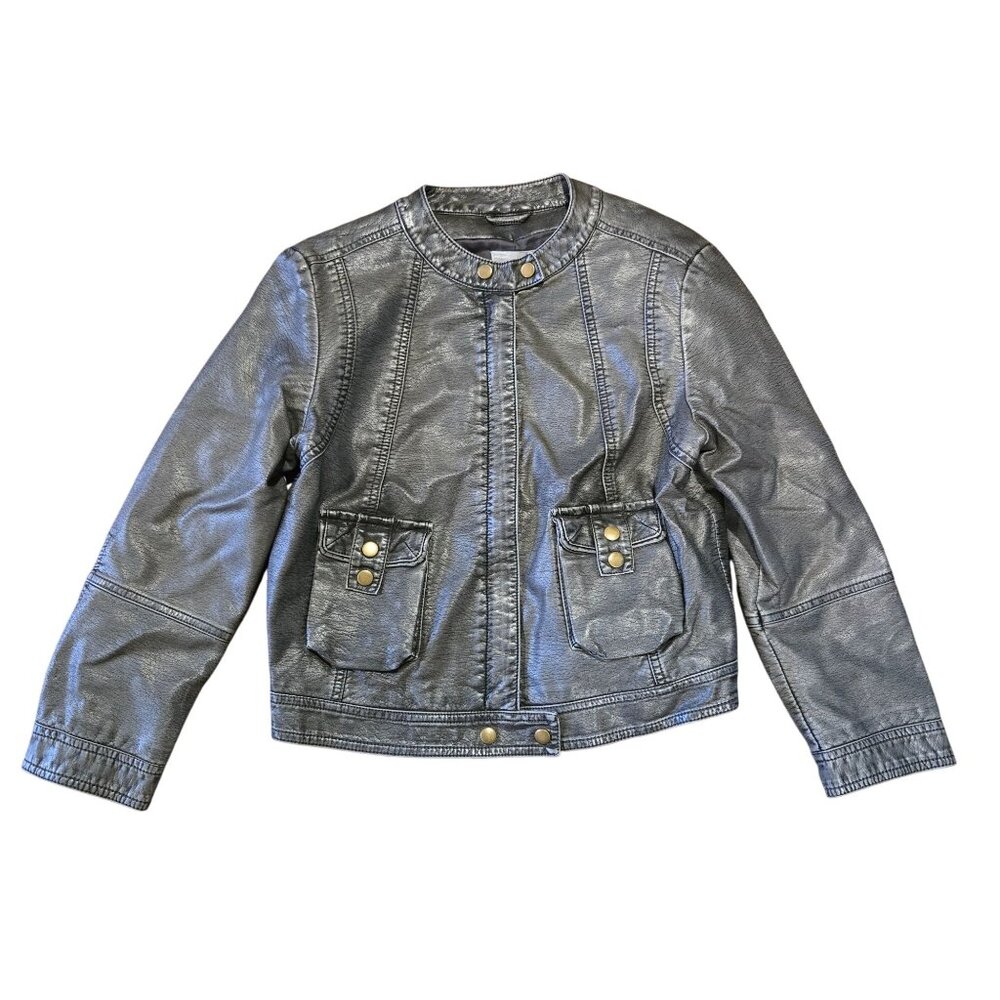 Silence and Noise Urban Outfitters Gray Faux Leather Bomber Jacket Women's Large